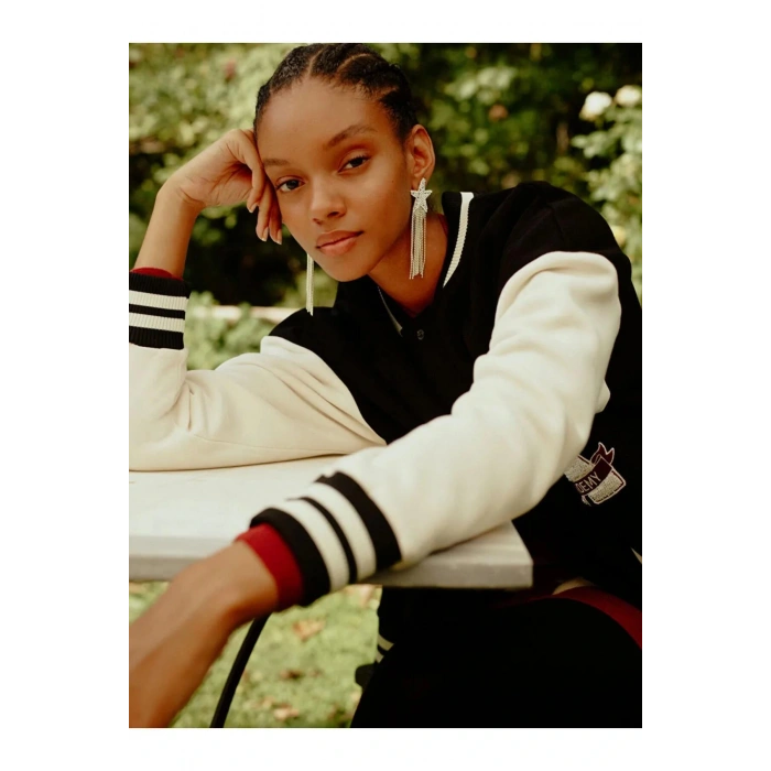 LCW Modest Siyah Bomber Yaka Nakışlı Kadın Kolej Ceket