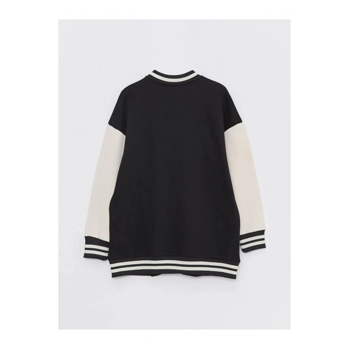 LCW Modest Siyah Bomber Yaka Nakışlı Kadın Kolej Ceket