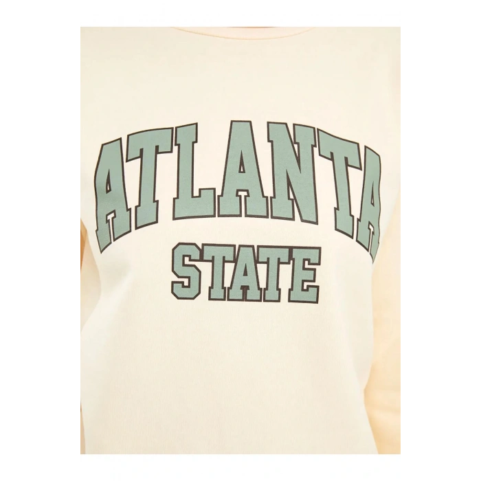 LCW Vision Bej Bisiklet Yaka Baskılı Kadın Kalın Sweatshirt