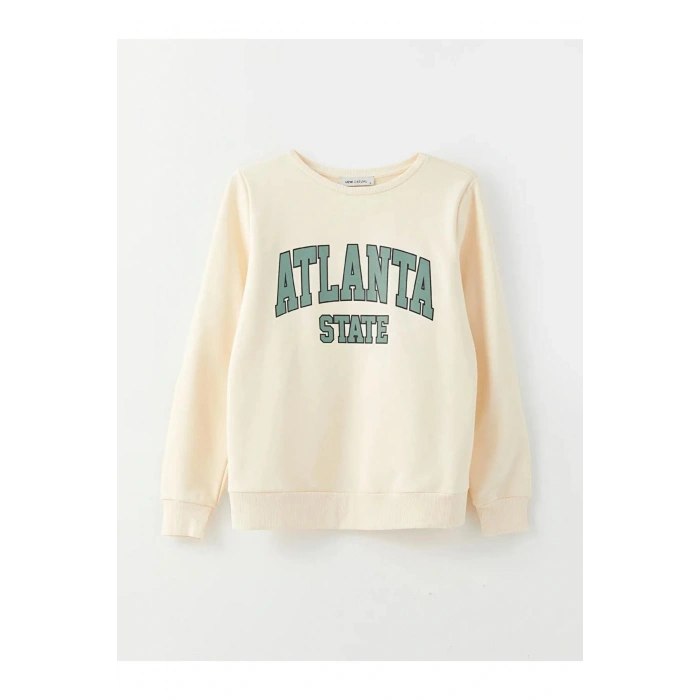 LCW Vision Bej Bisiklet Yaka Baskılı Kadın Kalın Sweatshirt