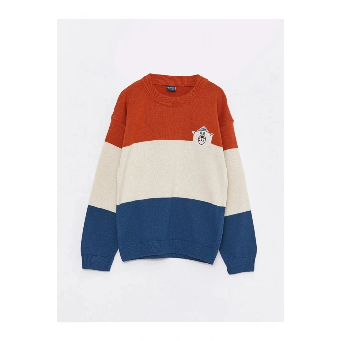 LCW Kids Turuncu Bisiklet Yaka Renk Bloklu Uzun Kollu Erkek Çocuk Triko Kazak