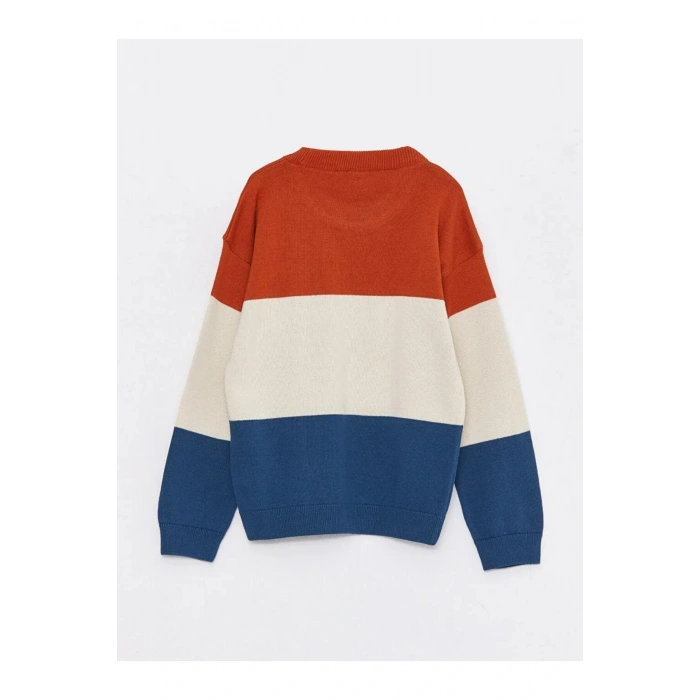 LCW Kids Turuncu Bisiklet Yaka Renk Bloklu Uzun Kollu Erkek Çocuk Triko Kazak