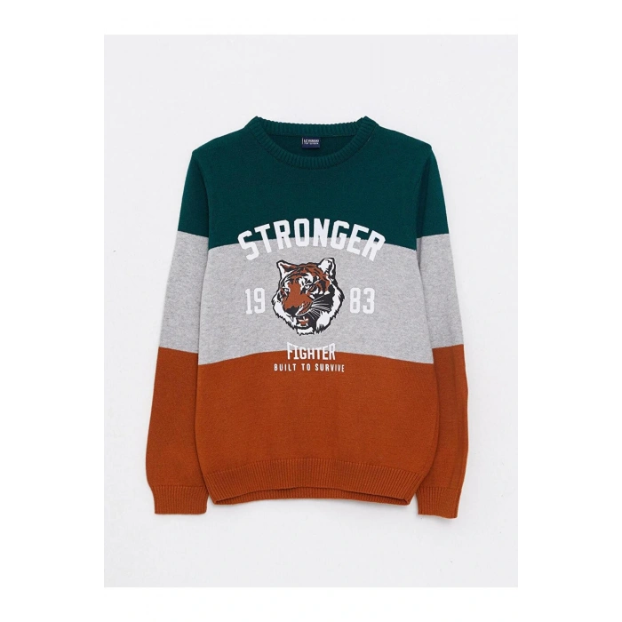 Bisiklet Yaka Desenli Uzun Kollu Erkek Çocuk Triko Kazak (ESKI)