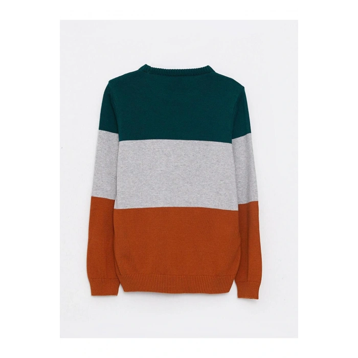 Bisiklet Yaka Desenli Uzun Kollu Erkek Çocuk Triko Kazak (ESKI)