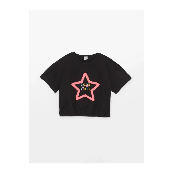 Bisiklet Yaka Baskılı Kısa Kollu Kız Çocuk Tişört Ve Tayt 3lü Takım