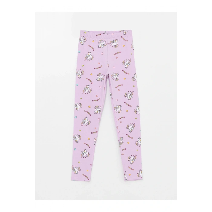 Bisiklet Yaka Baskılı Kısa Kollu Kız Çocuk Tişört Ve Tayt 3lü Takım