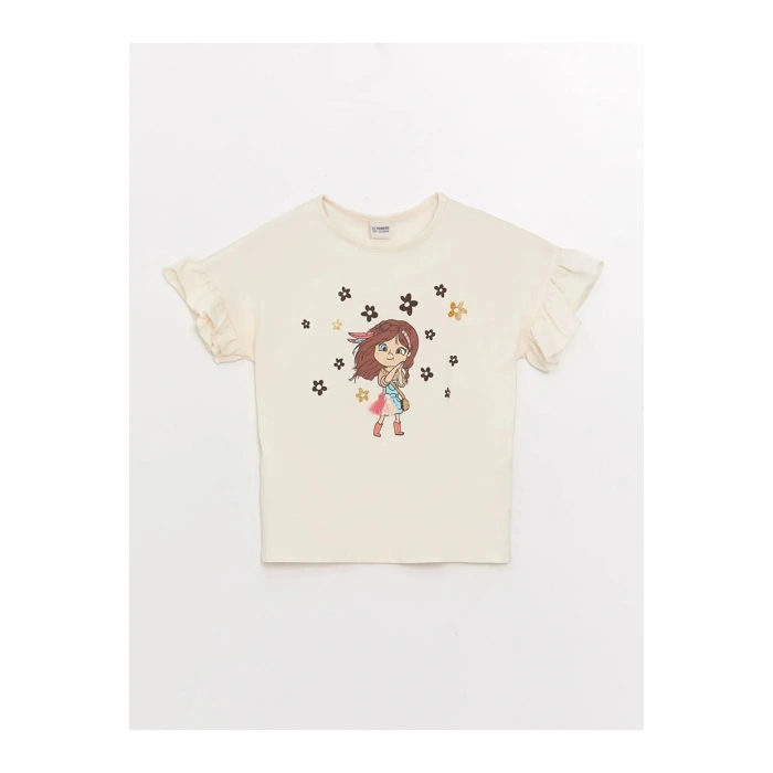 Lcw Kids Bisiklet Yaka Baskılı Kısa Kollu Kız Çocuk Tişört Ve Şort