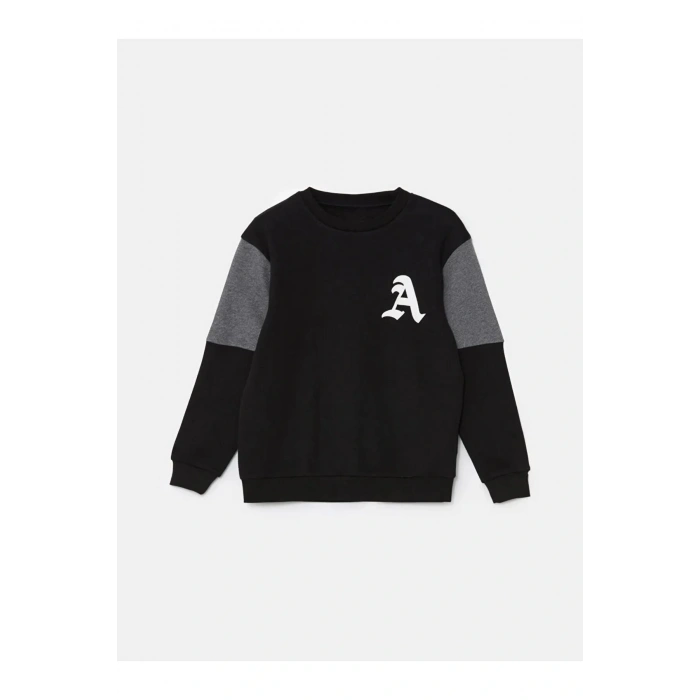LCW Kids Siyah Bisiklet Yaka Erkek Çocuk Kalın Sweatshirt