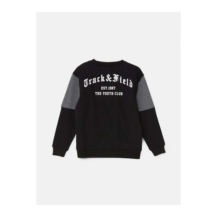 LCW Kids Siyah Bisiklet Yaka Erkek Çocuk Kalın Sweatshirt