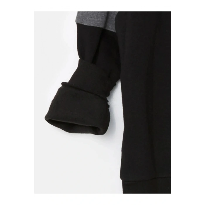 LCW Kids Siyah Bisiklet Yaka Erkek Çocuk Kalın Sweatshirt