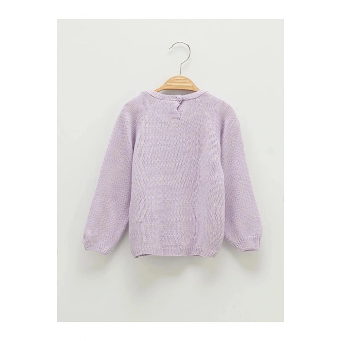 LCW ECO Lila Bisiklet Yaka Uzun Kol Kendinden Desenli Kız Bebek Triko Kazak