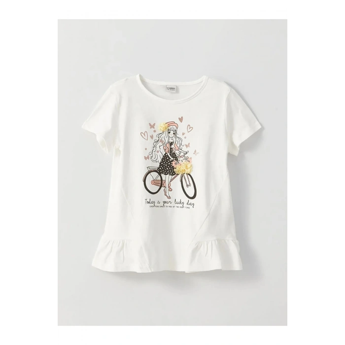 Lcw Kids Bisiklet Yaka Baskılı Kısa Kollu Kız Çocuk Tişört Ve Tayt