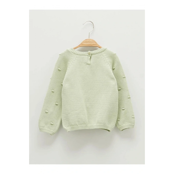 LCW baby Yeşil Bisiklet Yaka Uzun Kol Kendinden Desenli Kız Bebek Triko Kazak