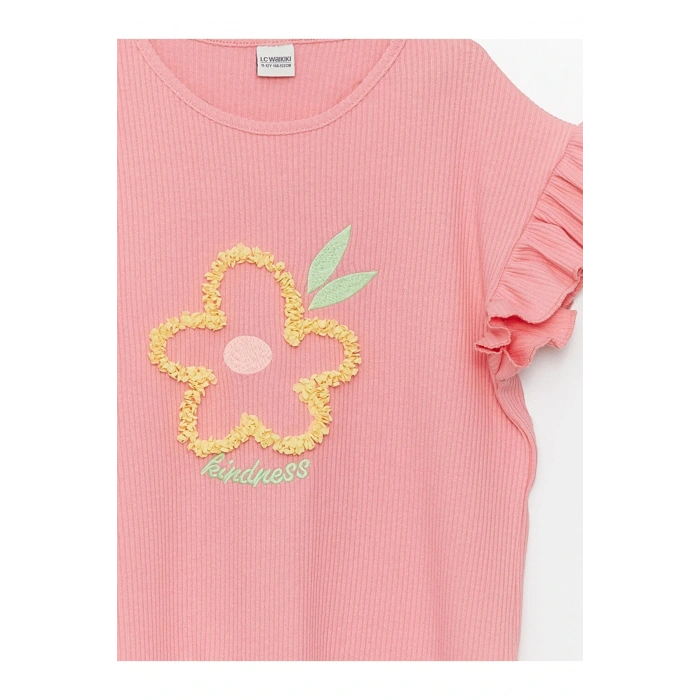 Bisiklet Yaka Baskılı Kısa Kollu Kız Çocuk Ve Tayt