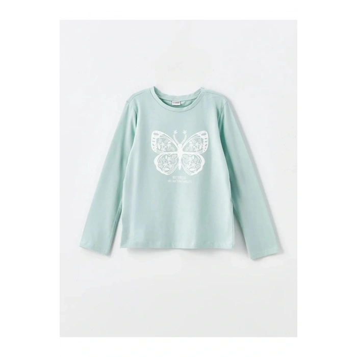 LCW Kids Ekru Bisiklet Yaka Baskılı Uzun Kollu Kız Çocuk Tişört 2li