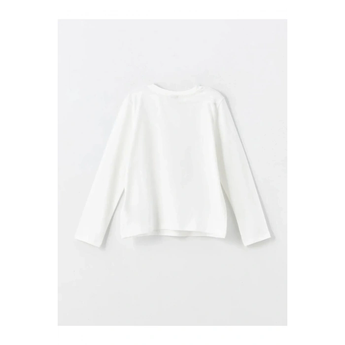 LCW Kids Ekru Bisiklet Yaka Baskılı Uzun Kollu Kız Çocuk Tişört 2li