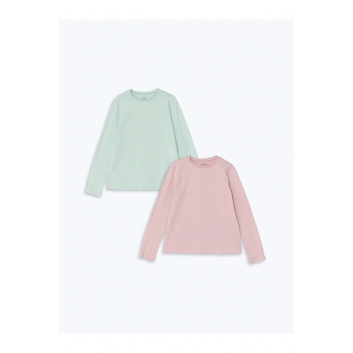 LCW Kids Açık Yeşil Bisiklet Yaka Kız Çocuk Tişört 2li