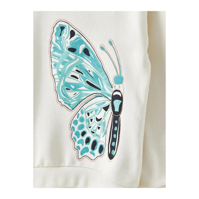 LCW Kids Ekru Bisiklet Yaka Baskılı Uzun Kollu Kız Çocuk Sweatshirt