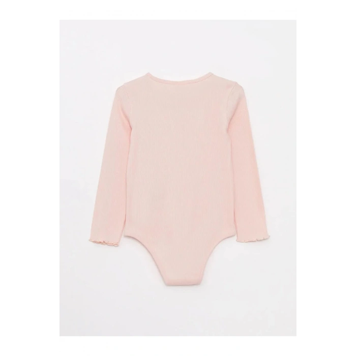 LCW baby Pembe Bisiklet Yaka Uzun Kollu Kız Bebek Çıtçıtlı Body