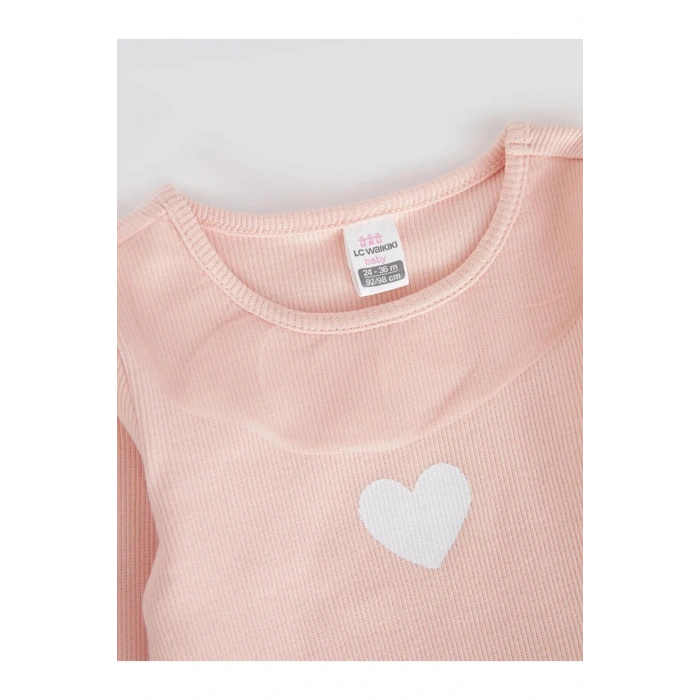 LCW baby Pembe Bisiklet Yaka Uzun Kollu Kız Bebek Çıtçıtlı Body