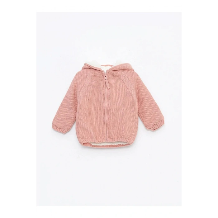 LCW baby Pembe Kapüşonlu Uzun Kollu Kız Bebek Triko Hırka