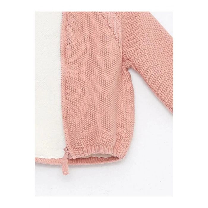 LCW baby Pembe Kapüşonlu Uzun Kollu Kız Bebek Triko Hırka