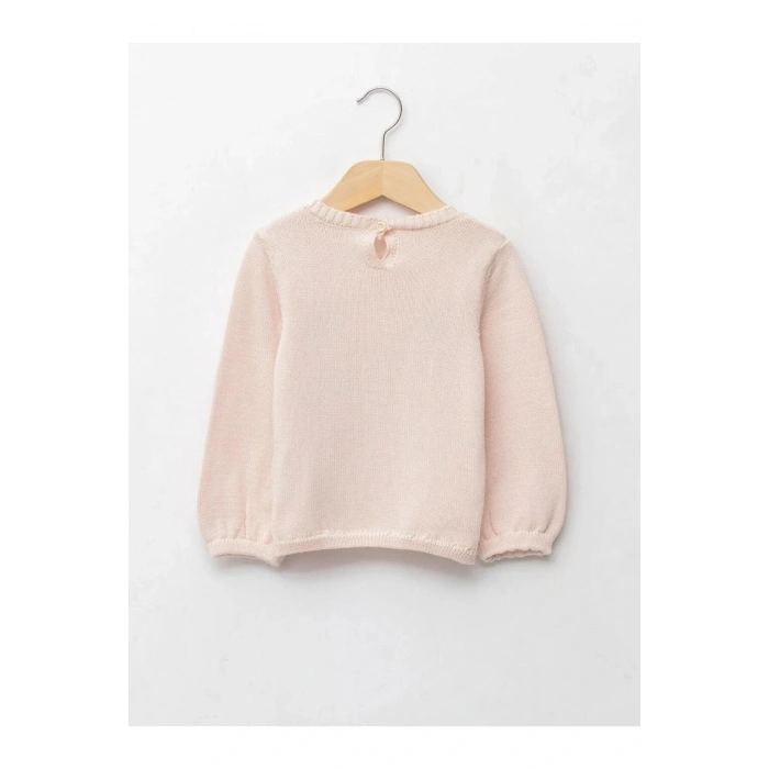 LCW baby Pembe Bisiklet Yaka Uzun Kollu Desenli Kız Bebek Triko Kazak