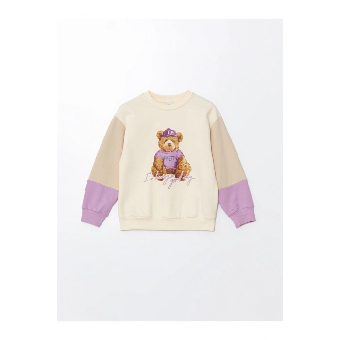 Bisiklet Yaka Kız Çocuk Kalın Sweatshirt (W4)