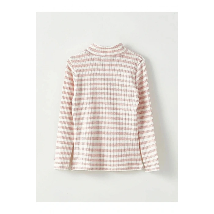 SOUTHBLUE Pembe Yarım Balıkçı Yaka Çizgili Uzun Kollu Kız Çocuk Tişört