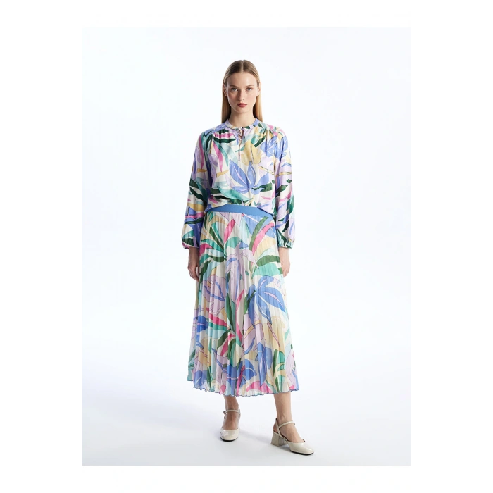 Beli Lastikli Desenli Şifon Kadın Pileli Etek