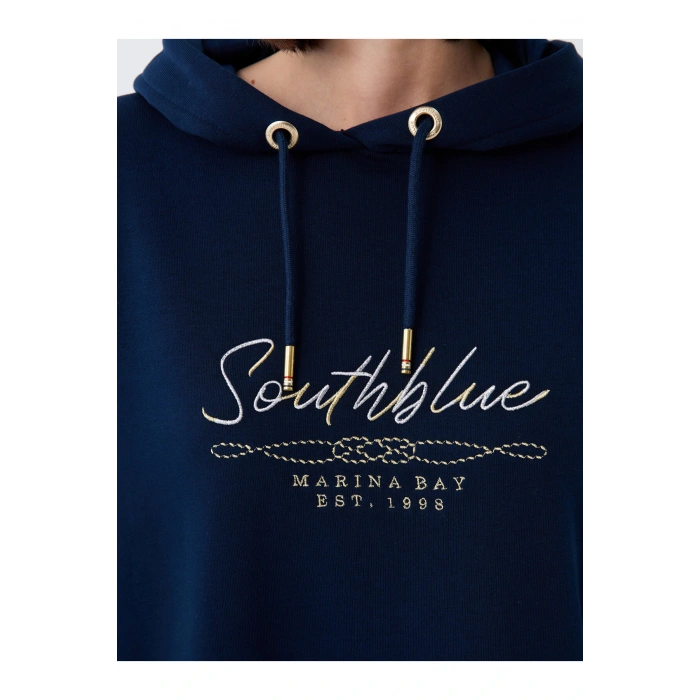 Kapüşonlu Baskılı Uzun Kollu Kadın Sweat Elbise