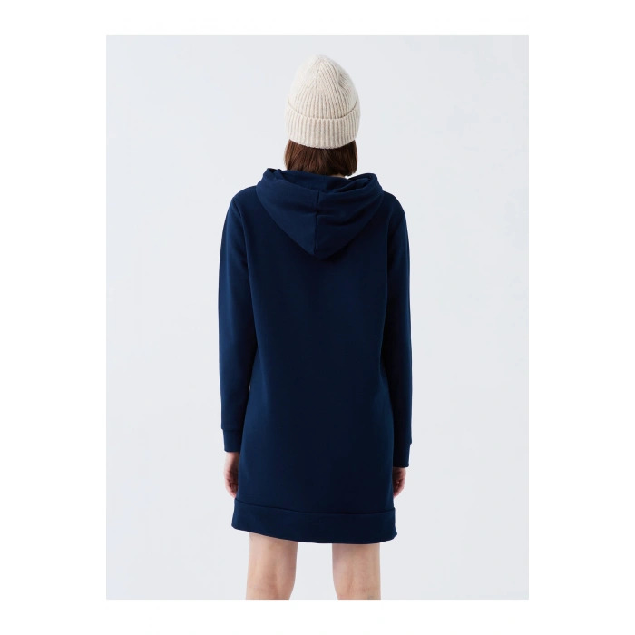 Kapüşonlu Baskılı Uzun Kollu Kadın Sweat Elbise