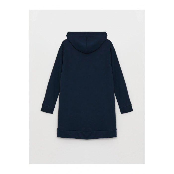 Kapüşonlu Baskılı Uzun Kollu Kadın Sweat Elbise