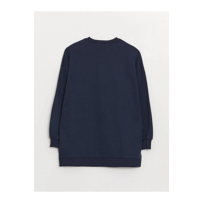 Bisiklet Yaka Taş Baskılı Uzun Kollu Oversize Kadın Sweatshirt Tunik