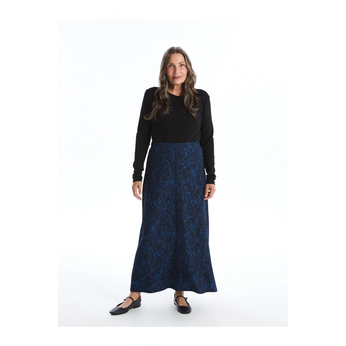 Grace Siyah Beli Lastikli Çiçekli A Kesim Kadın Etek