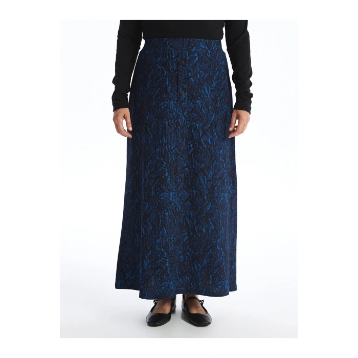 Grace Siyah Beli Lastikli Çiçekli A Kesim Kadın Etek