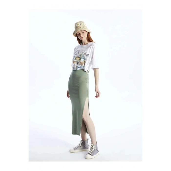 XSIDE Yeşil Kadın Ekstra Dar Fit Düz Etek
