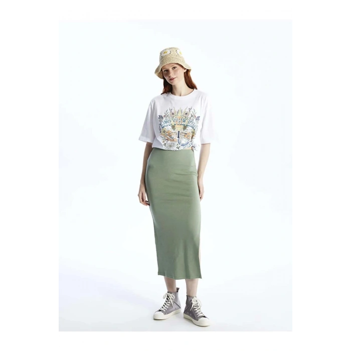 XSIDE Yeşil Kadın Ekstra Dar Fit Düz Etek