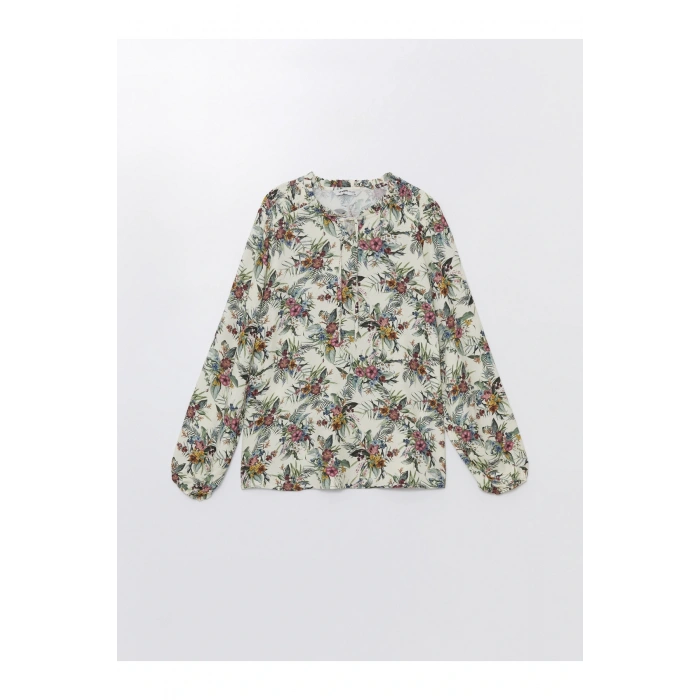 Bağlamalı Yaka Çiçekli Uzun Kollu Kadın Bluz