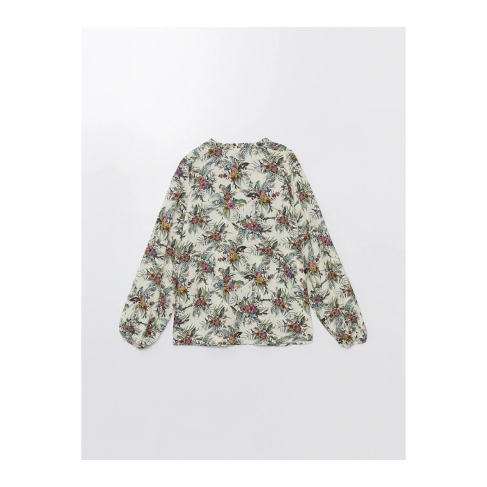 Bağlamalı Yaka Çiçekli Uzun Kollu Kadın Bluz