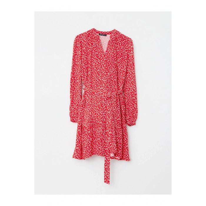 V Yaka Desenli Uzun Kollu Viskon Hamile Elbise