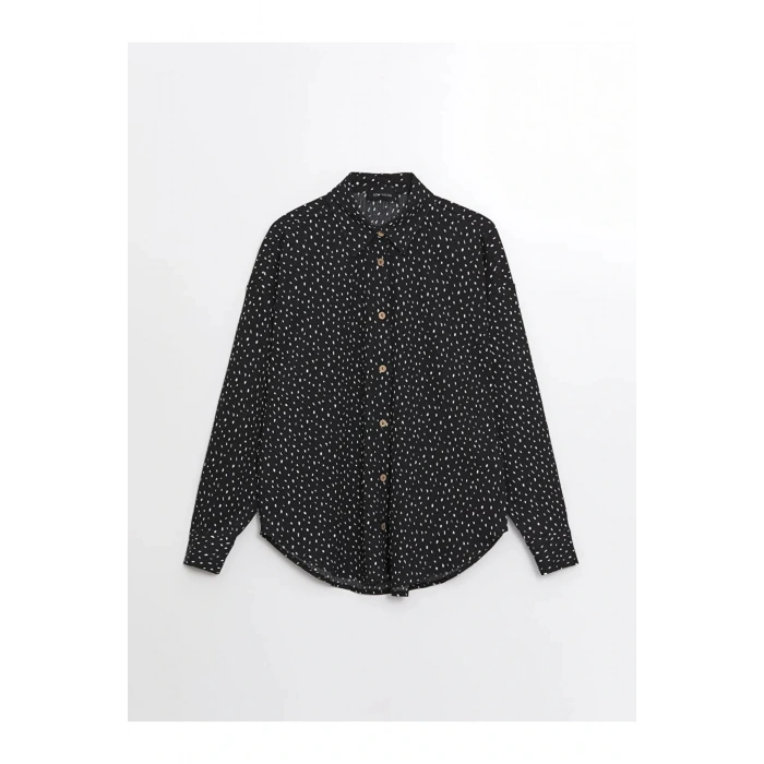 LCW Vision Siyah Desenli Uzun Kollu Oversize Kadın Gömlek