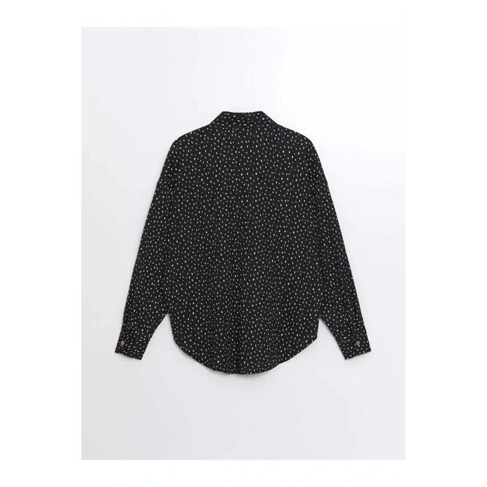 LCW Vision Siyah Desenli Uzun Kollu Oversize Kadın Gömlek