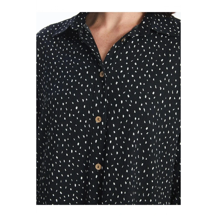 LCW Vision Siyah Desenli Uzun Kollu Oversize Kadın Gömlek