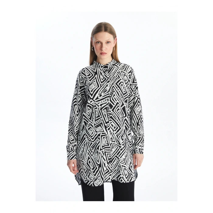 Hakim Yaka Desenli Kadın Gömlek Tunik