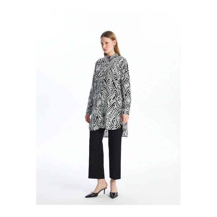 Hakim Yaka Desenli Kadın Gömlek Tunik