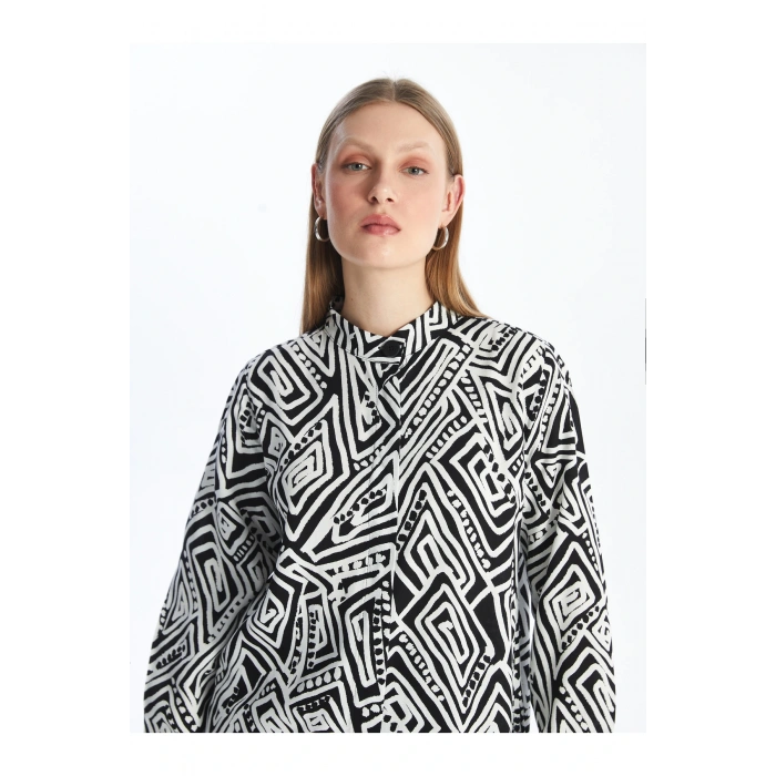 Hakim Yaka Desenli Kadın Gömlek Tunik