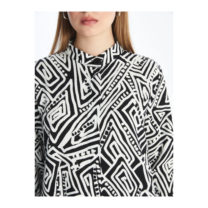 Hakim Yaka Desenli Kadın Gömlek Tunik