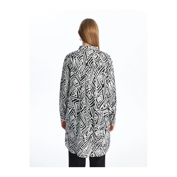 Hakim Yaka Desenli Kadın Gömlek Tunik