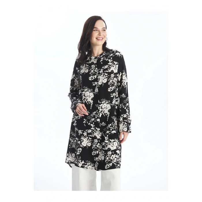 LCW Grace Siyah Bisiklet Yaka Desenli Kadın Gömlek Tunik